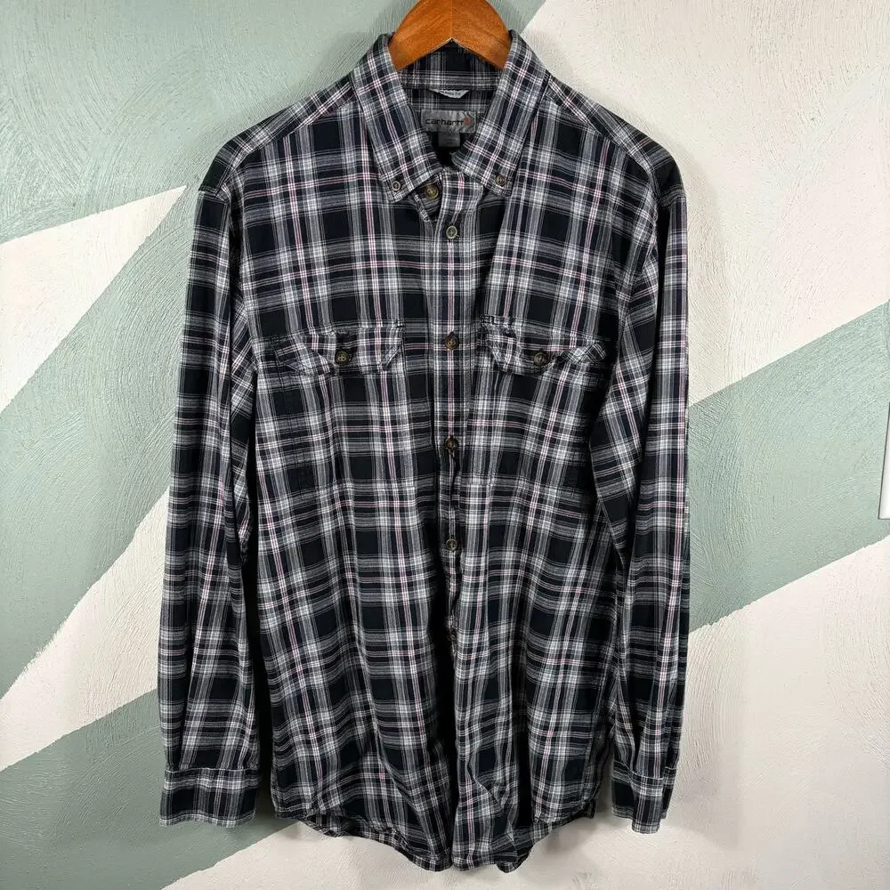 Carhartt Button‎ Down Shirt Top Men's Size Medium Long Sleeves Relaxed Fit Plaid